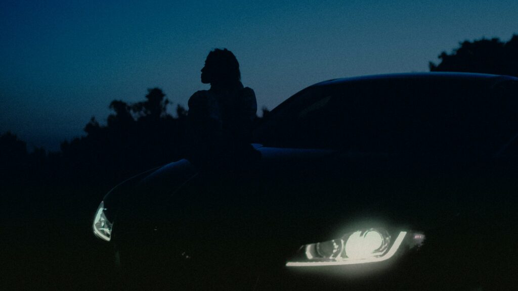 夜の窓辺に置かれた植物のシルエットと静かな室内